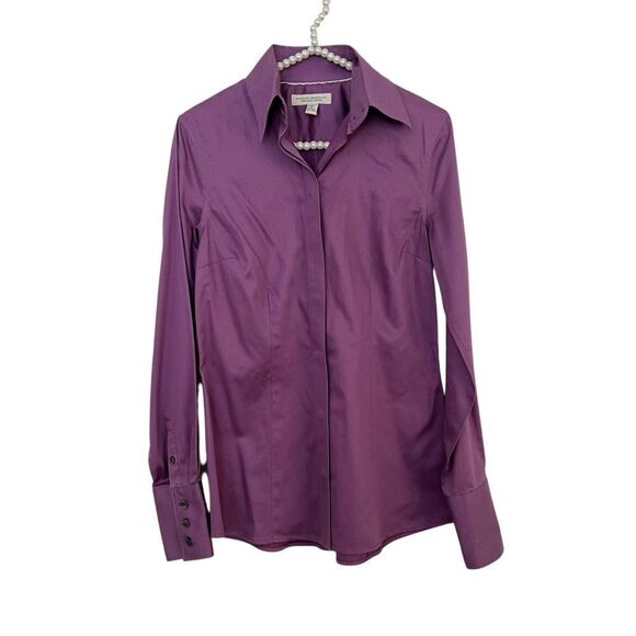 Banana Republic Purple Button Up Collared Non Iron Fitted Blouse Women’s 4 Tall - Picture 1 of 11
